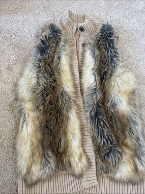 Michael Kors | Beige Faux Fur Front Knit Cardigan Jacket | Women’s S